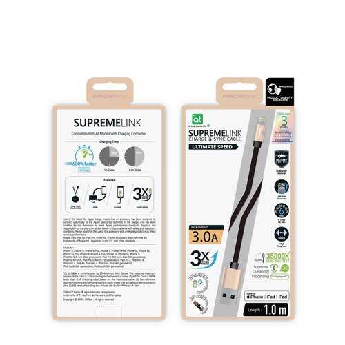 Кабель Amazingthing SupremeLink MFi Ultimate Speed USB-iP Gold 1m 3A в Связной