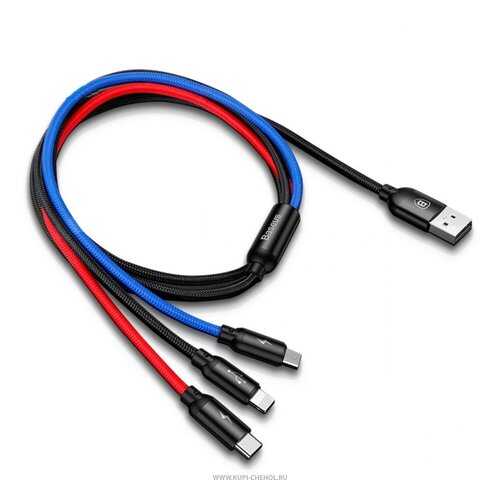 Кабель Baseus Multi USB-iP+Micro+Type-C Three Primary Colors Black 1.2m 3.5A в Связной