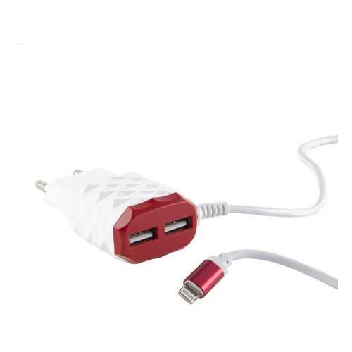 Сетевое зарядное устройство Red Line 2 USB+8pin для Apple, 2.1A, Red в Связной